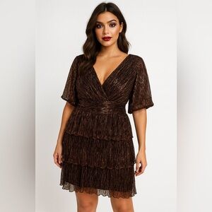 Alexa B Nites Metallic Tiered Party Dress Size 14